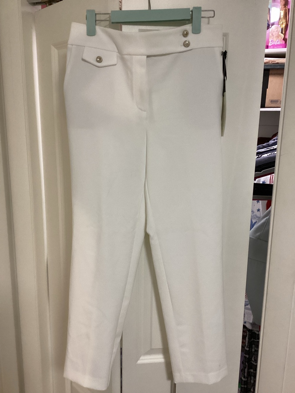 NWT Rachel Zoe White hi-rise slim-leg pant with metallic hardware Size 8